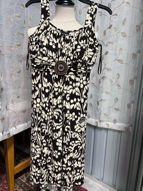 Studio Black & Cream Printed Midi Dress with Decorative Medallion